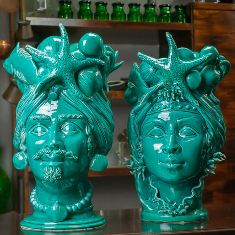 TÊTE EN CÉRAMIQUE SICILIENNE CALTAGIRONE MARE CM 43