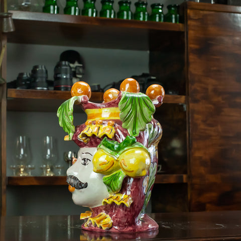 TÊTE SICILIENNE CERAMIQUE CALTAGIRONE BORDEAUX 25 CM