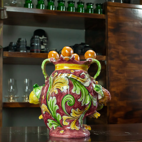 TÊTE SICILIENNE CERAMIQUE CALTAGIRONE BORDEAUX 25 CM