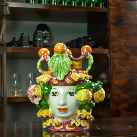 TÊTE SICILIENNE CERAMIQUE CALTAGIRONE BORDEAUX 25 CM