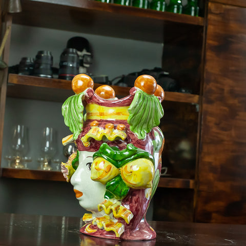 TÊTE SICILIENNE CERAMIQUE CALTAGIRONE BORDEAUX 25 CM