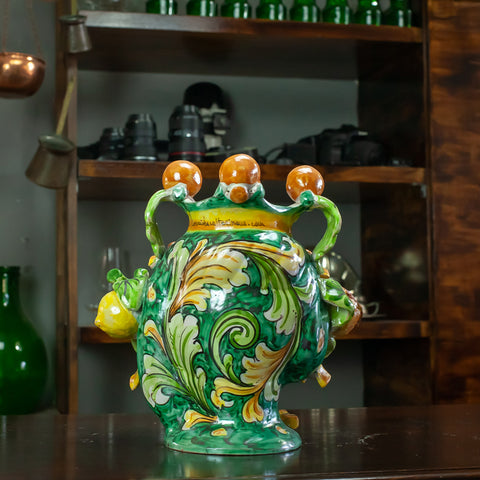TÊTE SICILIENNE EN CÉRAMIQUE CALTAGIRONE VERT 25 CM