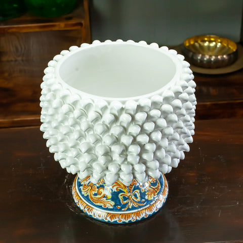 PORTE-VASE PIGNA EN CÉRAMIQUE SICILIENNE CALTAGIRONE ORNÉ BLANC 30 CM