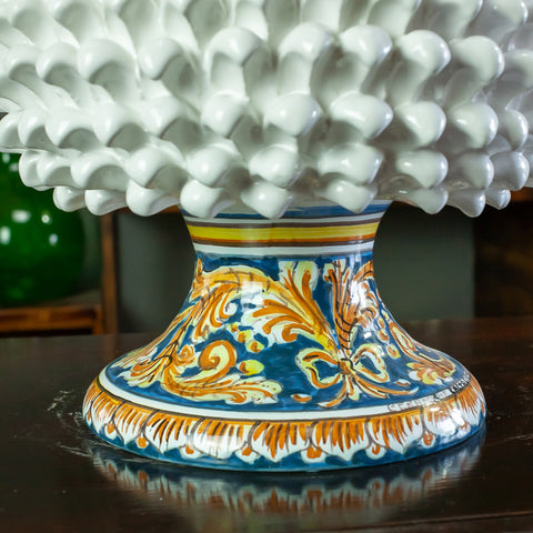 PORTE-VASE PIGNA EN CÉRAMIQUE SICILIENNE CALTAGIRONE ORNÉ BLANC 30 CM