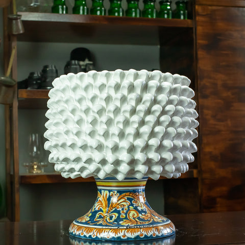PORTE-VASE PIGNA EN CÉRAMIQUE SICILIENNE CALTAGIRONE ORNÉ BLANC 30 CM