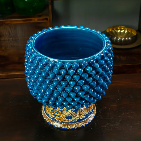 PORTE-VASE PIGNA EN CÉRAMIQUE SICILIENNE CALTAGIRONE ORNÉ BLEU 30 CM