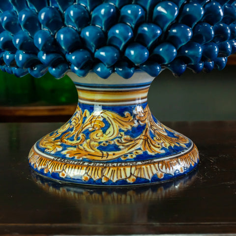 PORTE-VASE PIGNA EN CÉRAMIQUE SICILIENNE CALTAGIRONE ORNÉ BLEU 30 CM