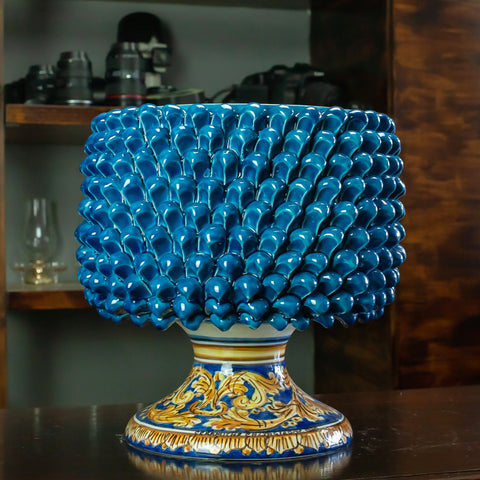 PORTE-VASE PIGNA EN CÉRAMIQUE SICILIENNE CALTAGIRONE ORNÉ BLEU 30 CM