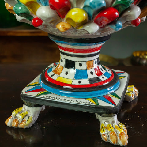 PORTE-FLEURS DE PIN EN CÉRAMIQUE SICILIENNE MULTICOLORE CALTAGIRONE 43 CM