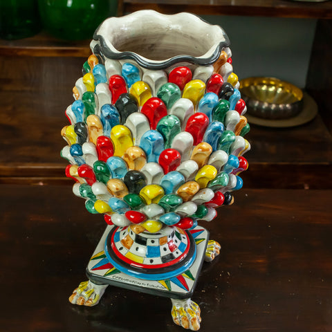 PORTE-FLEURS DE PIN EN CÉRAMIQUE SICILIENNE MULTICOLORE CALTAGIRONE 43 CM