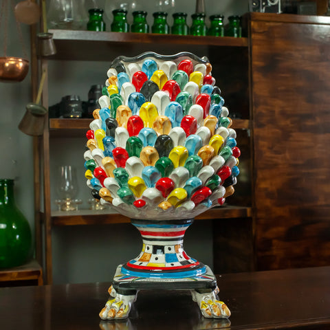 PORTE-FLEURS DE PIN EN CÉRAMIQUE SICILIENNE MULTICOLORE CALTAGIRONE 43 CM