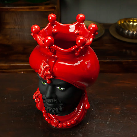 TESTA DI MORO CERAMICA SICILIANA CALTAGIRONE ROSSA 35 CM