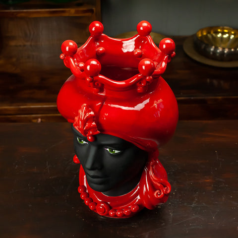 TESTA DI MORO CERAMICA SICILIANA CALTAGIRONE ROSSA 35 CM