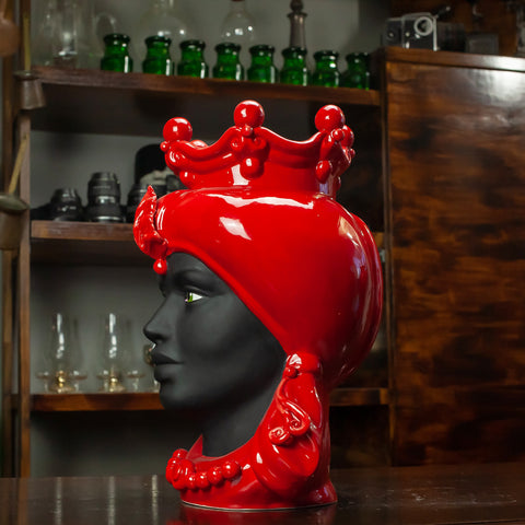 TESTA DI MORO CERAMICA SICILIANA CALTAGIRONE ROSSA 35 CM