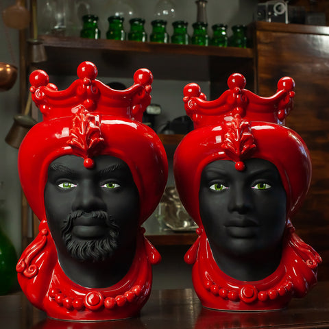 TESTA DI MORO CERAMICA SICILIANA CALTAGIRONE ROSSA 35 CM