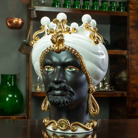 DARK BROWN SICILIAN CERAMIC CALTAGIRONE "EXCELSIOR LUXURY" 42 CM