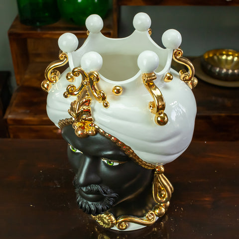 DARK BROWN SICILIAN CERAMIC CALTAGIRONE "EXCELSIOR LUXURY" 42 CM