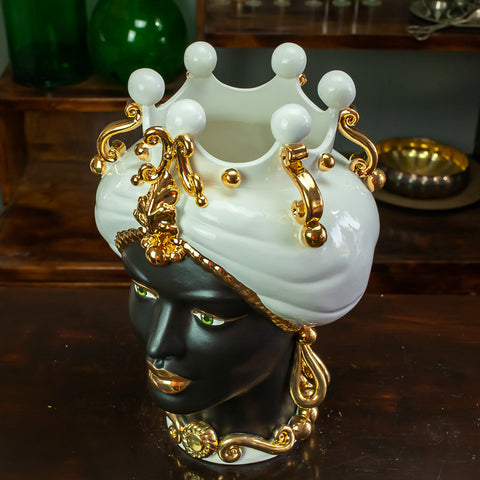 DARK BROWN SICILIAN CERAMIC CALTAGIRONE "EXCELSIOR LUXURY" 42 CM