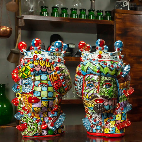 TESTE DI MORO CERAMICA SICILIANA CALTAGIRONE SICILY ART 35 CM