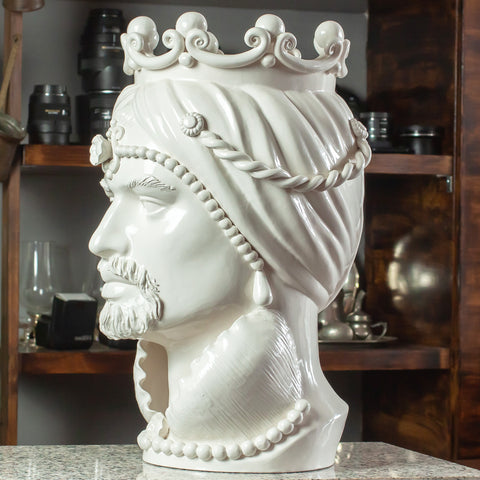 CALTAGIRONE CÉRAMIQUE SICILIENNE BRUN FONCÉ BLANC 50 CM