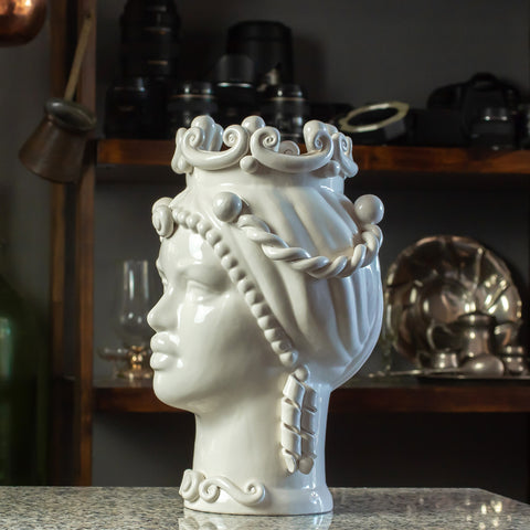 CALTAGIRONE CÉRAMIQUE SICILIENNE BRUN FONCÉ BLANC 35 CM