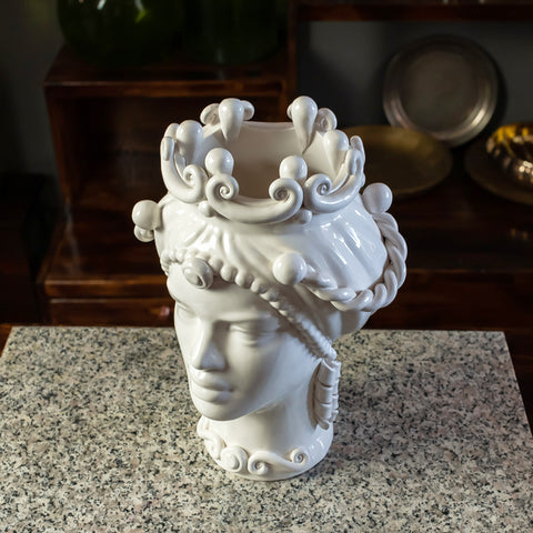 CALTAGIRONE CÉRAMIQUE SICILIENNE BRUN FONCÉ BLANC 35 CM
