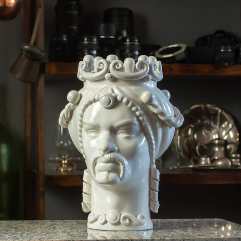 CALTAGIRONE CÉRAMIQUE SICILIENNE BRUN FONCÉ BLANC 35 CM