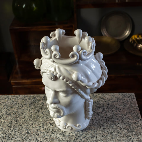 CALTAGIRONE CÉRAMIQUE SICILIENNE BRUN FONCÉ BLANC 35 CM