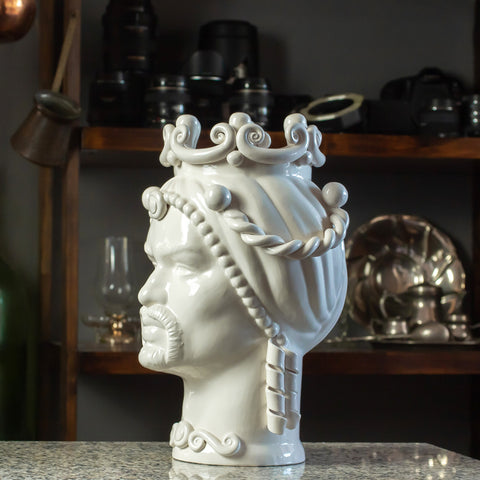 CALTAGIRONE CÉRAMIQUE SICILIENNE BRUN FONCÉ BLANC 35 CM