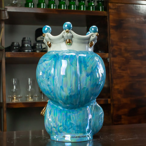 TESTA DI MORO CERAMICA SICILIANA CALTAGIRONE AZZURRO MADREPERLATO 35 CM