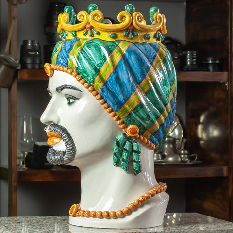 TESTA DI MORO CERAMICA SICILIANA CALTAGIRONE MULTICOLOR CM 50