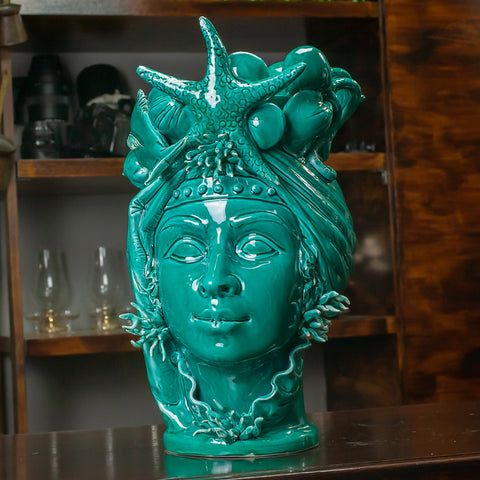 TÊTE EN CÉRAMIQUE SICILIENNE CALTAGIRONE MARE CM 43