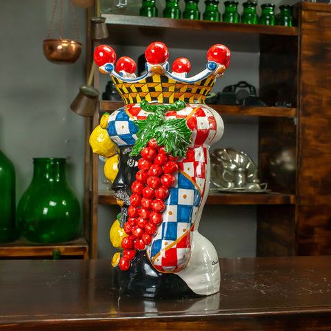 TÊTE EN CÉRAMIQUE FRUIT CALTAGIRONE SICILIENNE CM 42