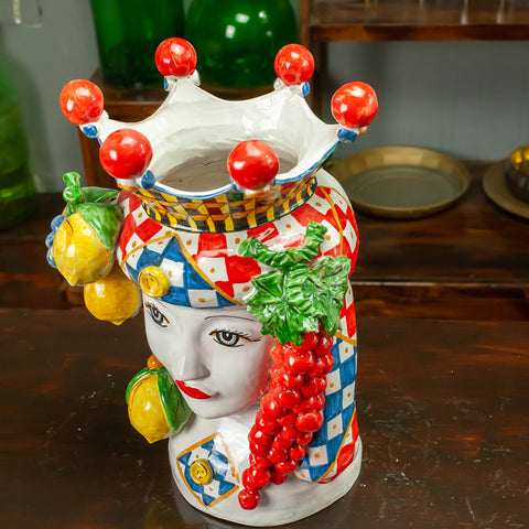 TÊTE EN CÉRAMIQUE FRUIT CALTAGIRONE SICILIENNE CM 42