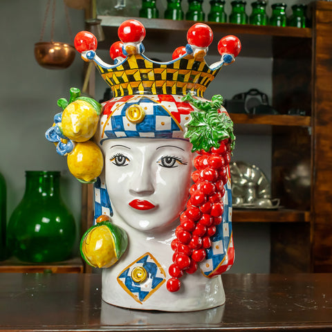 TÊTE EN CÉRAMIQUE FRUIT CALTAGIRONE SICILIENNE CM 42