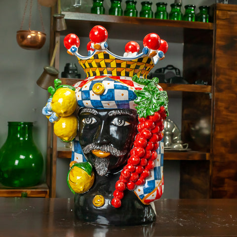 TÊTE EN CÉRAMIQUE FRUIT CALTAGIRONE SICILIENNE CM 42
