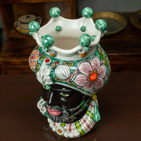 TESTA DI MORO CERAMICA SICILIANA CALTAGIRONE VERDE FIORE CM 35