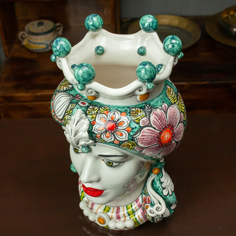 TESTA DI MORO CERAMICA SICILIANA CALTAGIRONE VERDE FIORE CM 35