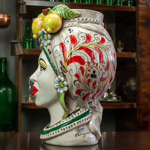 TESTE DI MORO IN CERAMICA SICILIANA DI CALTAGIRONE FRUTTA H. 40 CM