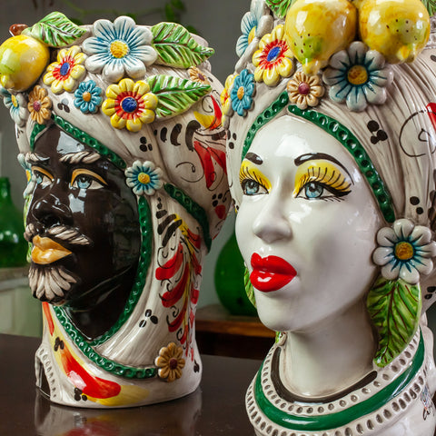TESTE DI MORO IN CERAMICA SICILIANA DI CALTAGIRONE FRUTTA H. 40 CM