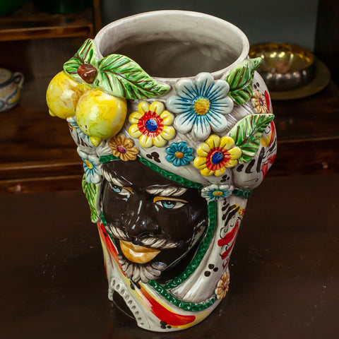 TESTE DI MORO IN CERAMICA SICILIANA DI CALTAGIRONE FRUTTA H. 40 CM