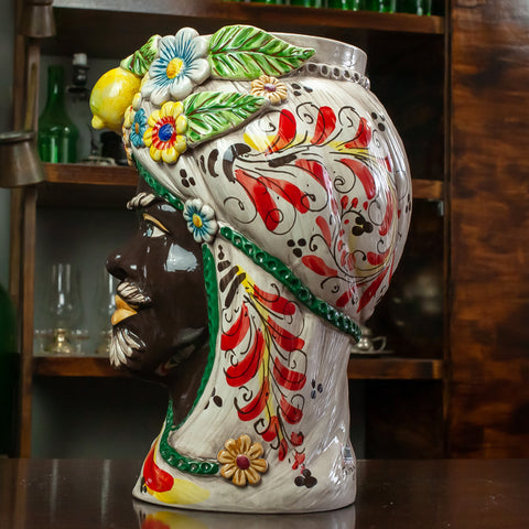 TESTE DI MORO IN CERAMICA SICILIANA DI CALTAGIRONE FRUTTA H. 40 CM