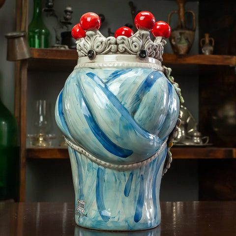 TESTE DI MORO IN CERAMICA SICILIANA DI CALTAGIRONE GIRASOLI H. 27 CM