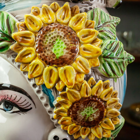 TESTE DI MORO IN CERAMICA SICILIANA DI CALTAGIRONE GIRASOLI H. 45 CM