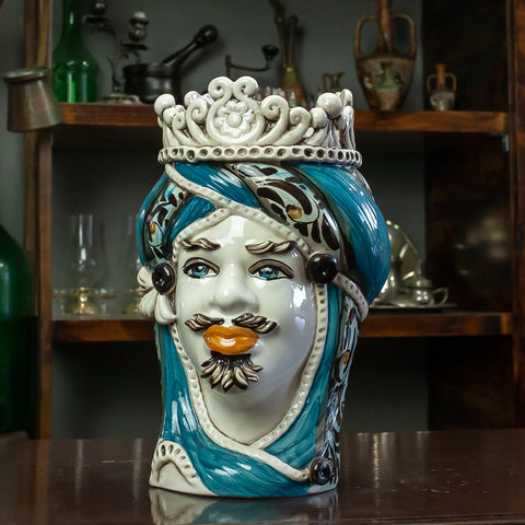 Sicilian Moor heads from Caltagirone Blu Corona L. 19 x H. 30 cm