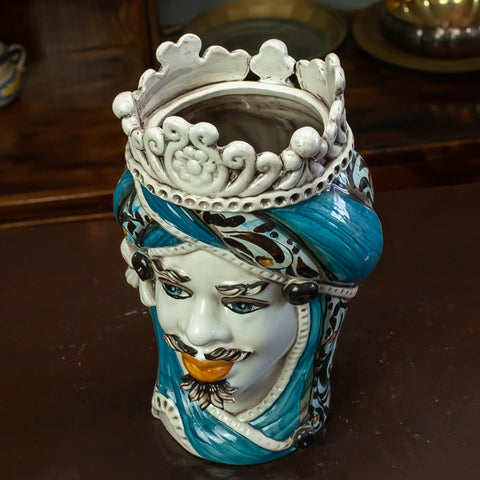 Sicilian Moor heads from Caltagirone Blu Corona L. 19 x H. 30 cm