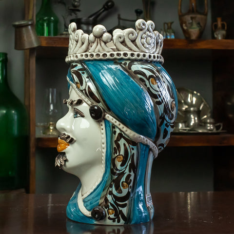 Sicilian Moor heads from Caltagirone Blu Corona L. 19 x H. 30 cm