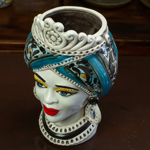 Sicilian Moor heads from Caltagirone Blu Corona L. 19 x H. 30 cm