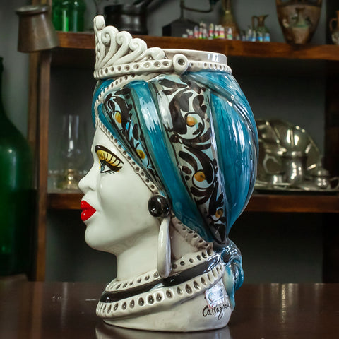 Sicilian Moor heads from Caltagirone Blu Corona L. 19 x H. 30 cm