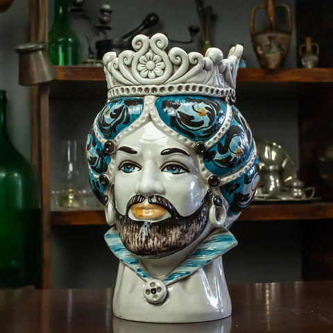 Sicilian Moor heads from Caltagirone Blue Collar L. 20 x H. 30 cm